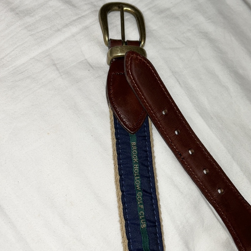 Brook Hollow Golf Club Belt. Size 35. Navy blue and green on canvas. - Picture 4 of 6
